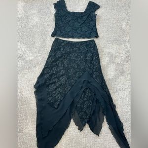 Womans 2 Piece Vintage Basix II Black Beaded  Top and Waterfall Skirt Sz…